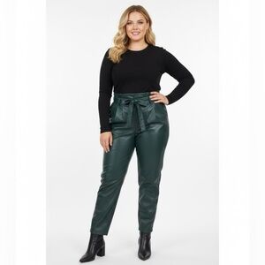 Love, Whit by Whitney Port Vegan Leather Straight Leg Pants in Green Sz 8
